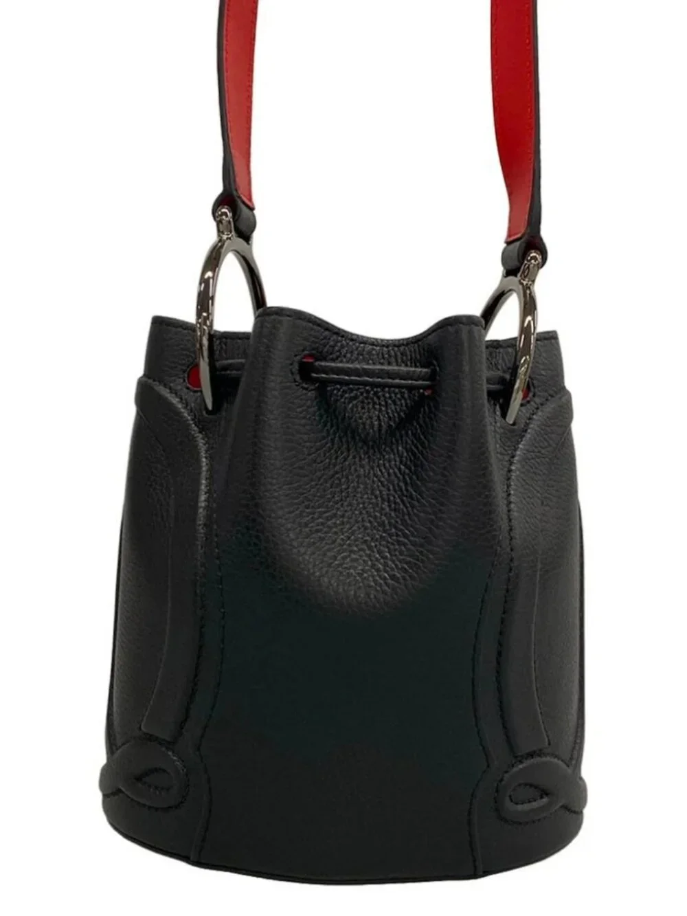 CHRISTIAN LOUBOUTIN BY MY SIDE Black Red Leather Shoulder Bag